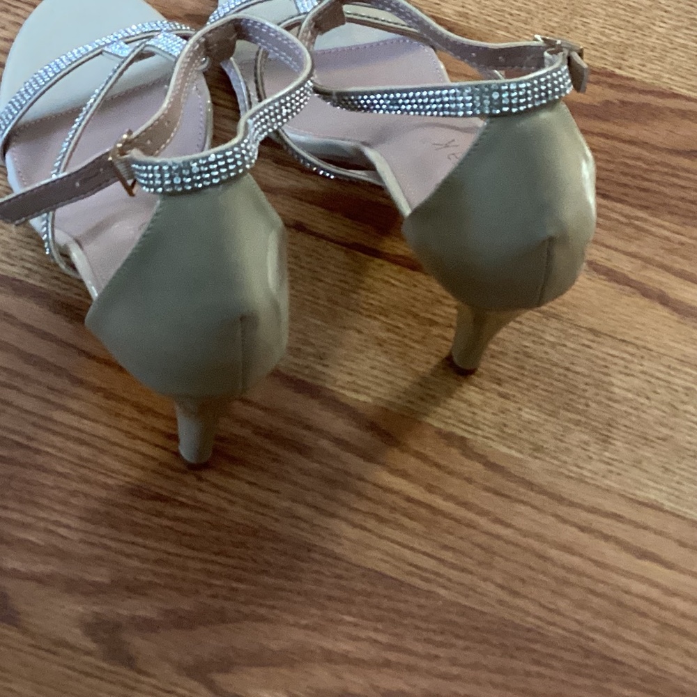 Allegra K Beige Rhinestone Ankle Strap Stiletto High Heels Sandals Size 10 - Picture 5 of 7